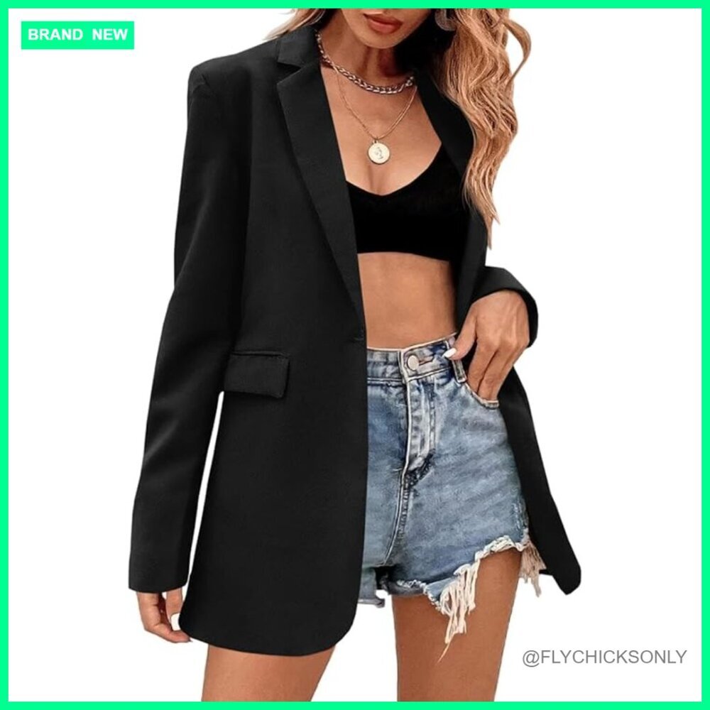 Polyester Blazer Long Sleeve Lapel Oversized Button Work Office Jacket